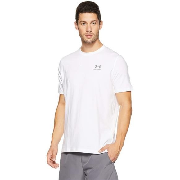 Under Armour Men's Charged Cotton Left Chest Lockup T-Shirt, White /Graphite, S - Picture 1 of 6